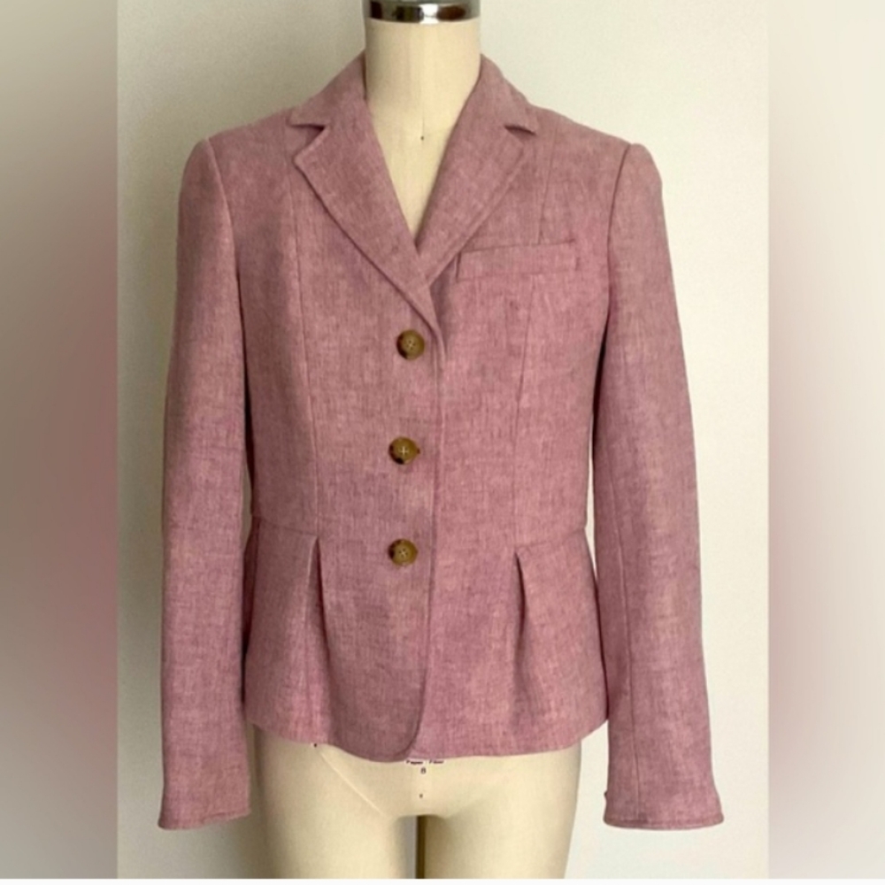 Talbot's Pink Heathered Wool Tortoiseshell Button Peplum Blazer 4